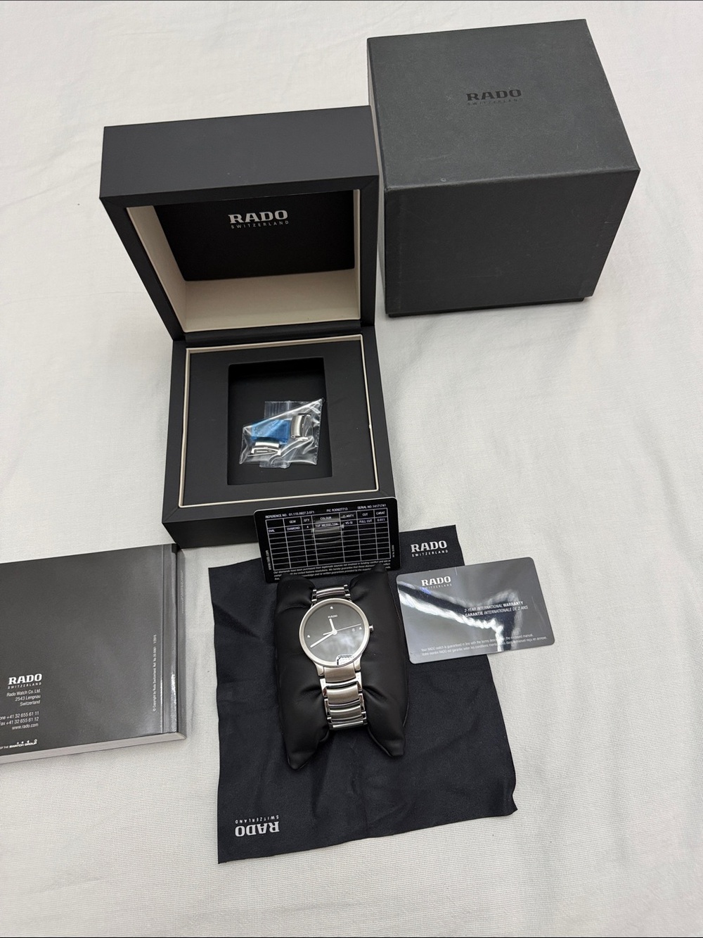 Rado Men’s Stainless Steel Watch – Silver Dial and Bracelet